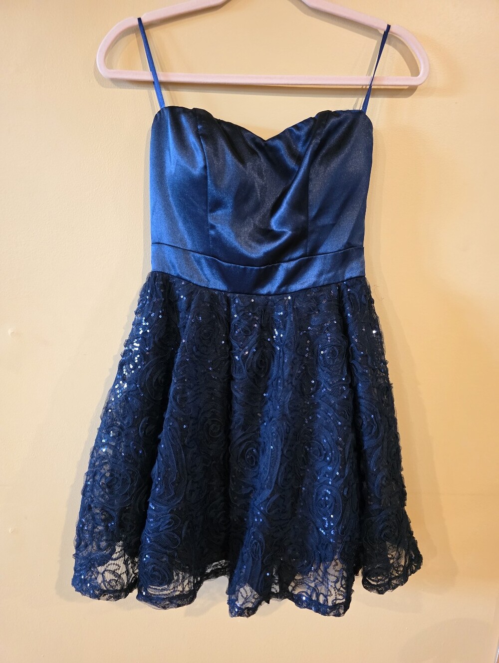 Lily Rose Navy Blue Satin & Sequin Rosette Party Dress Size 7